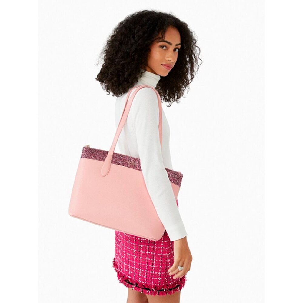 S Kate Spade New York Flash Glitter Pink Tote Saffiano K8706 NWT $359 Retail